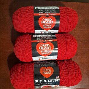 Red Heart Super Saver 3 Skeins Cherry Red Yarn